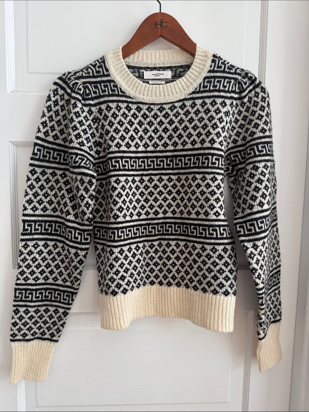 Isabel Marant Cream & Black Patterned Crewneck Sweater